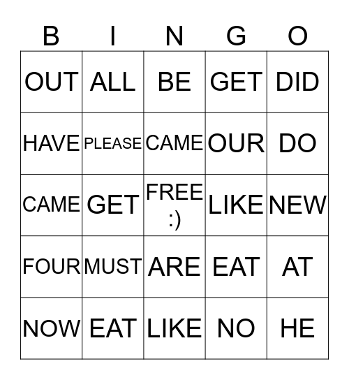 SIGHT WORDS BINGO Card