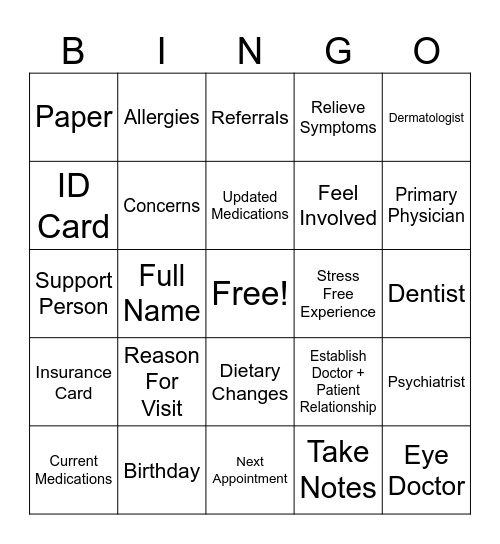 Making The Most of Your Doctors Appointment Bingo Card