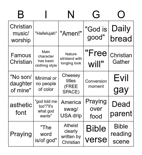 Christian movie bingo Card