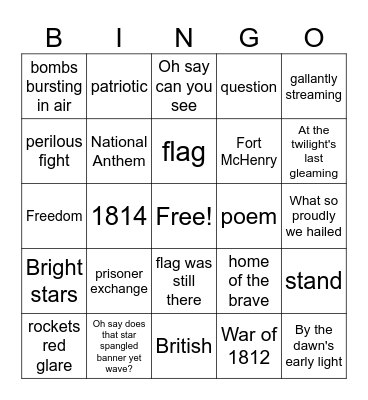 Star Spangled Banner Bingo Card