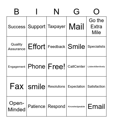 Customer Service Bingo Card