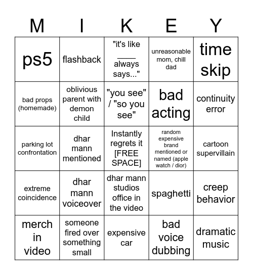 Dhar Mann Bingo v4 Bingo Card