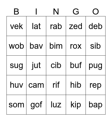 February Nonsense Words 21-45 Bingo Card