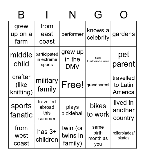 HCE Cookout Bingo Card
