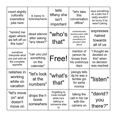 just dar things Bingo Card
