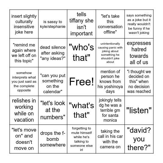 just dar things Bingo Card