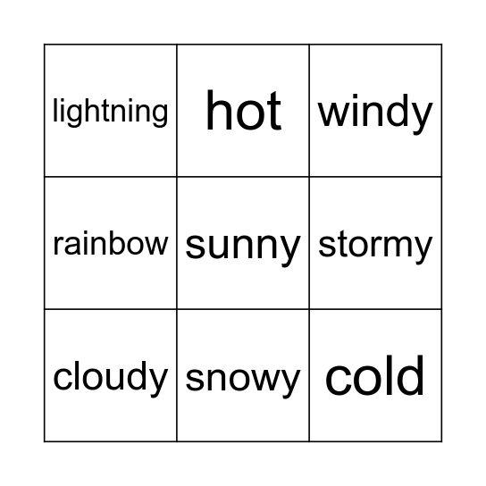 Weather Bingo Card