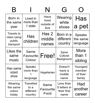 Diversity Bingo Card