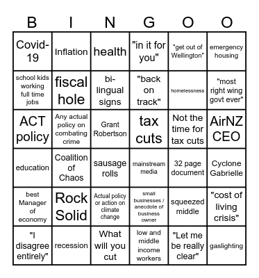 Leaders' Debate #1 Bingo Card