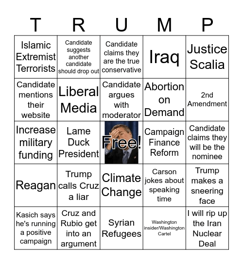 Republican Debate Feb 25th Card # 1 Bingo Card