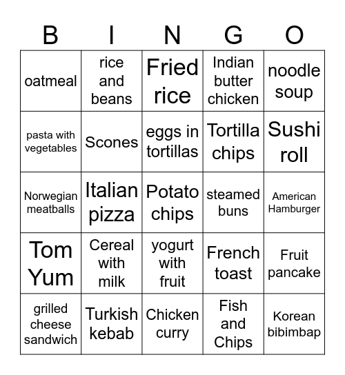 Food Around The World Bingo Card