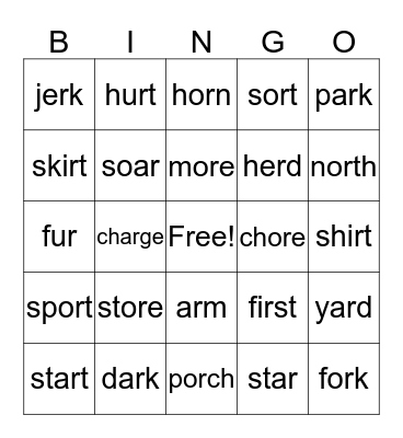 r-controlled words Bingo Card