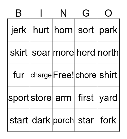 r-controlled words Bingo Card