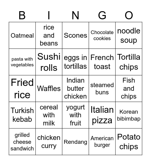 Food all around the world Bingo Card