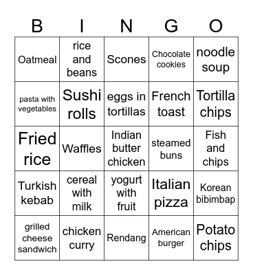 Food all around the world Bingo Card