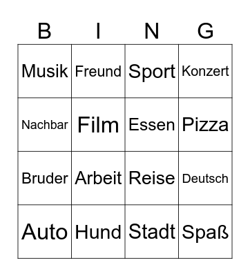 Vorstellungsbingo Card