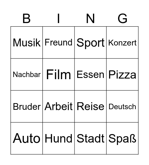 Vorstellungsbingo Card