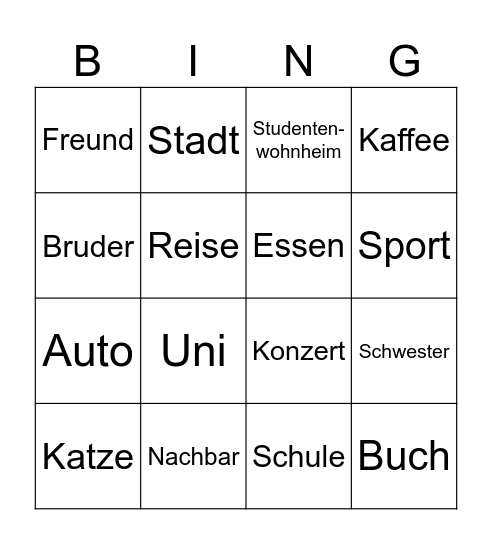 Vorstellungsbingo Card