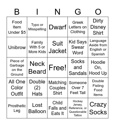 Disneyland Bingo Card
