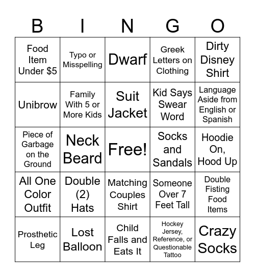 Disneyland Bingo Card