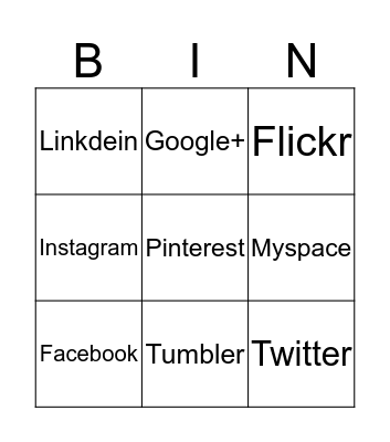 Social Media Fun Bingo Card