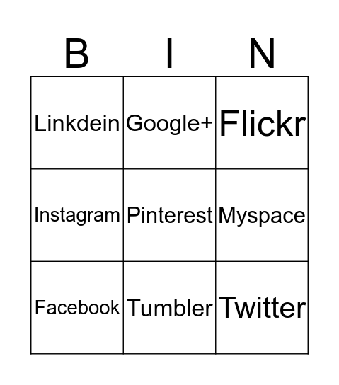 Social Media Fun Bingo Card