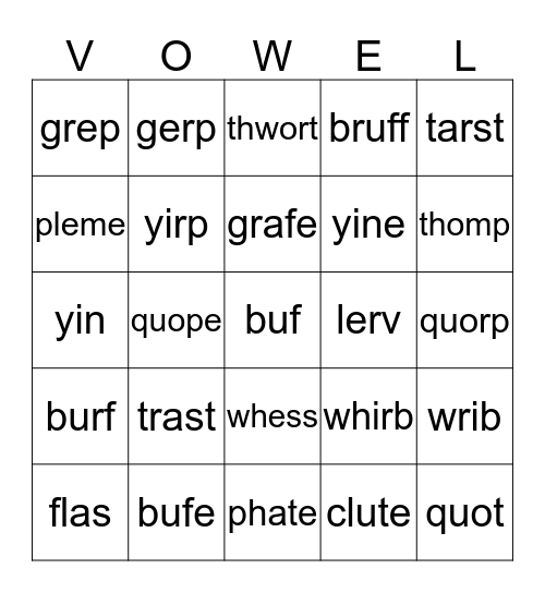 VOWEL Bingo Card