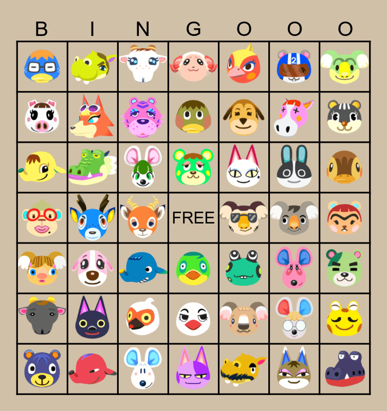 ACNH Villager Hunt Bingo Card