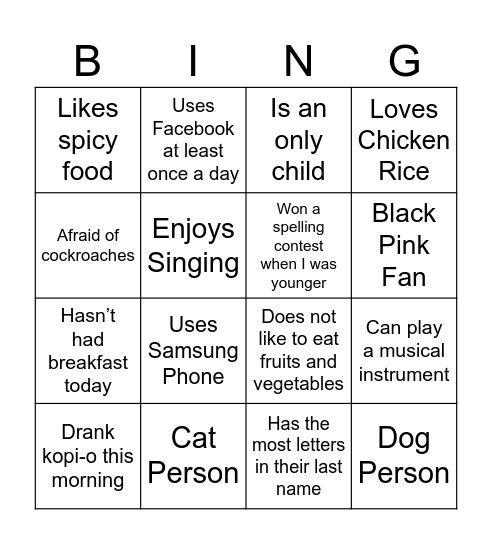 Untitled Bingo Card