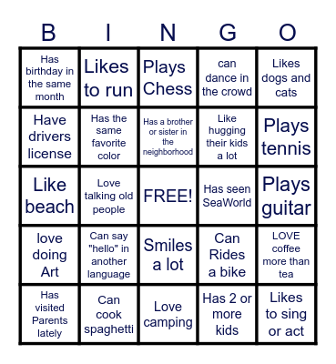 Getting to Know You Bingo Card