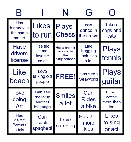 Getting to Know You Bingo Card