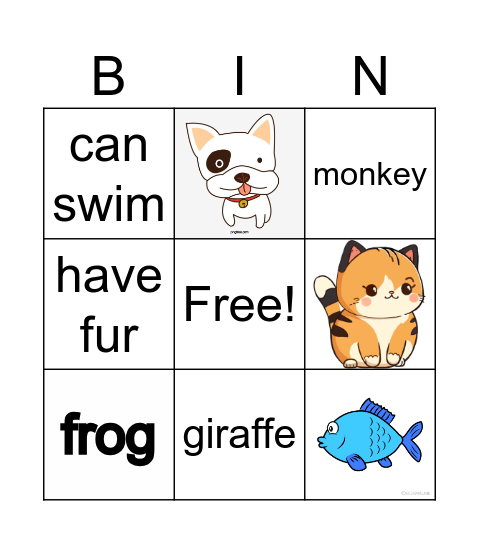 animal Bingo Card