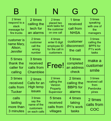 CSW -Team Services Bingo Card