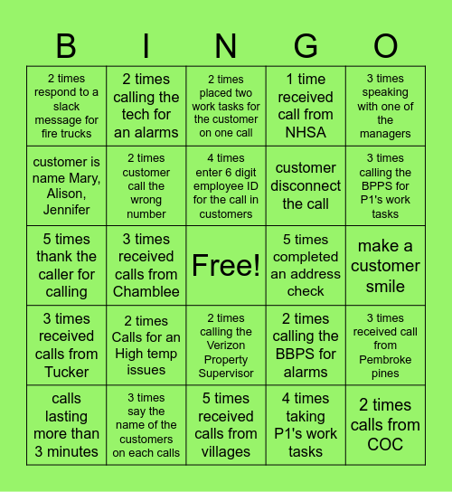 CSW -Team Services Bingo Card