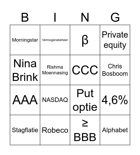 Beleggingsbingo Card