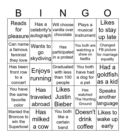 Team Bingo Card