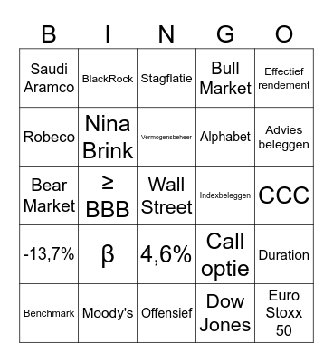 Beleggingsbingo Card
