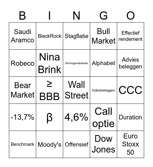 Beleggingsbingo Card