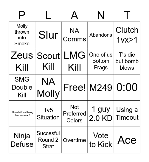 Counter Strike Bingo 1.1 Bingo Card