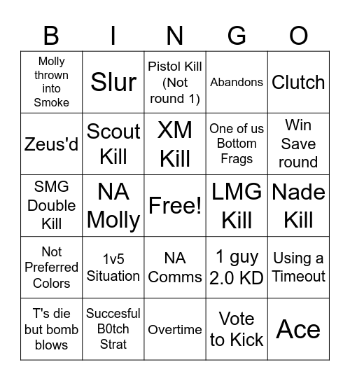 Counter Strike Bingo 1.2 Bingo Card