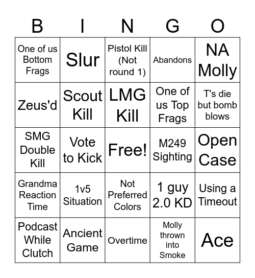 Counter Strike Bingo 1.1.2 Bingo Card