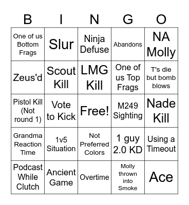 Counter Strike Bingo 1.1.3 Bingo Card