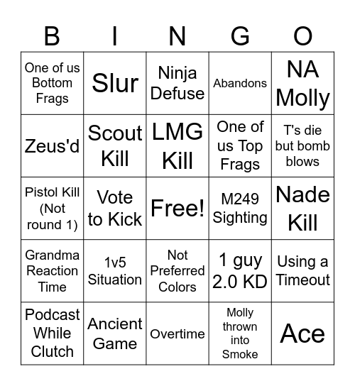 Counter Strike Bingo 1.1.3 Bingo Card