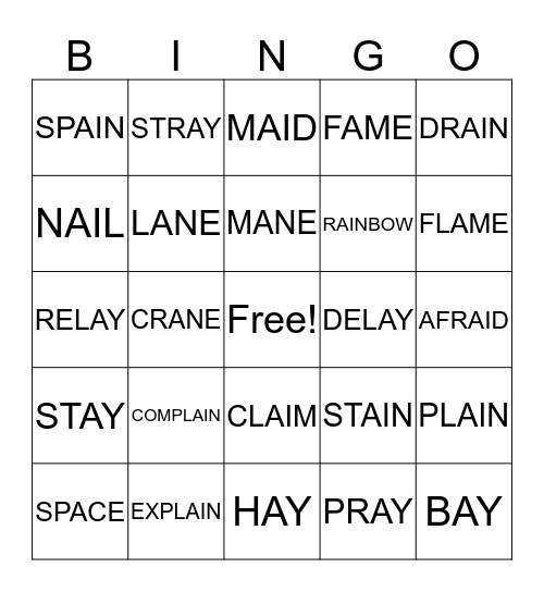 LONG A WORDS Bingo Card