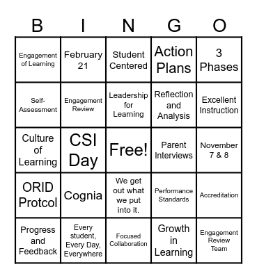 CSI Day 1 - Sit and Get Bingo Card