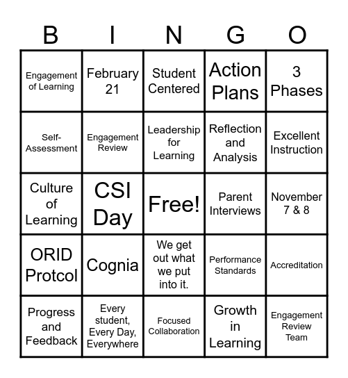 CSI Day 1 - Sit and Get Bingo Card
