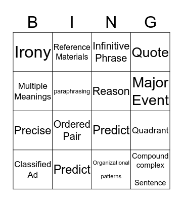 Vocabulary 17 Bingo Card