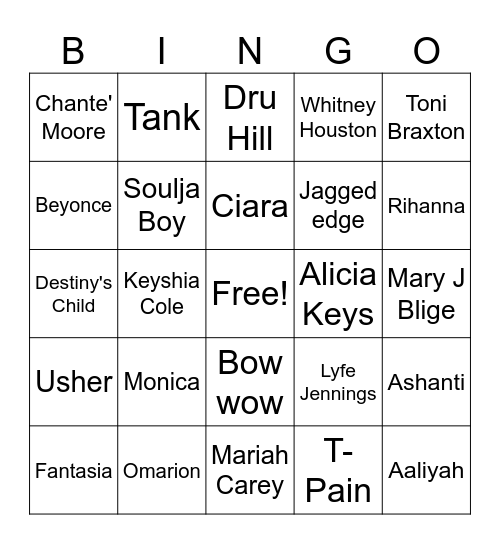 Chante's R-n-Bingo 1 Bingo Card