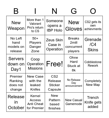 CS2 Release Bingo Card