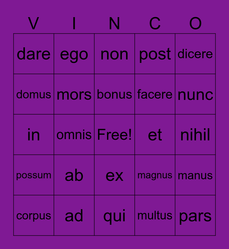 most-popular-latin-words-bingo-card